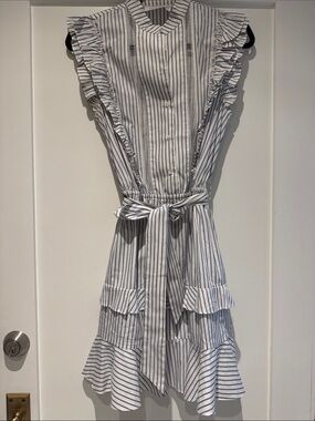 N/ nichalos Striped Ruffle Tie-Waist Mini Dress - White/Blue